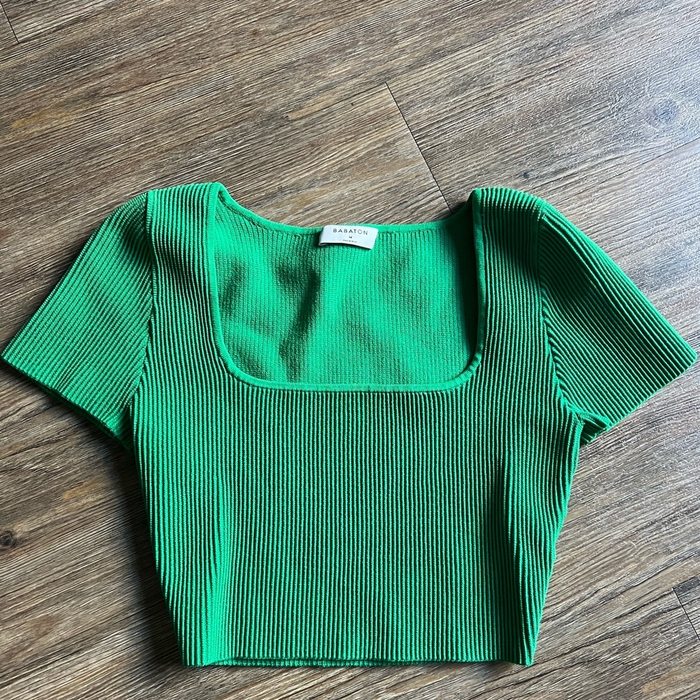 Green Babaton Sculpt Knit Squareneck Top